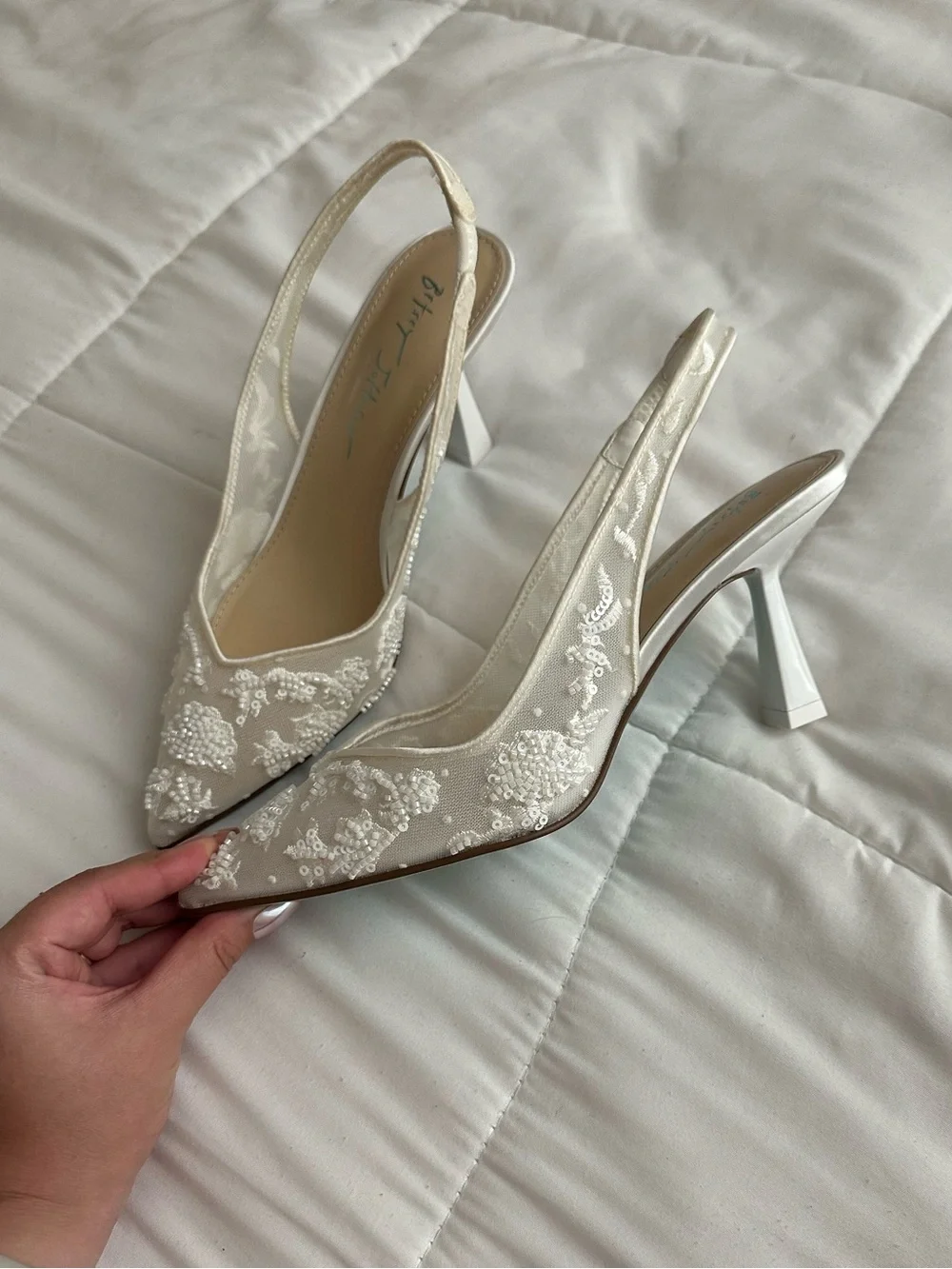 Betsey Johnson Ivory Beaded Pointed Slingback Heels - Picture 2 of 7